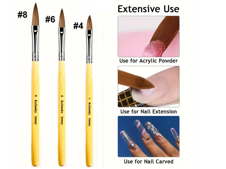 413 #8 Kolinsky Cats Tongue Acrylic Nail Brush Oval - Wood Handle - Image 4