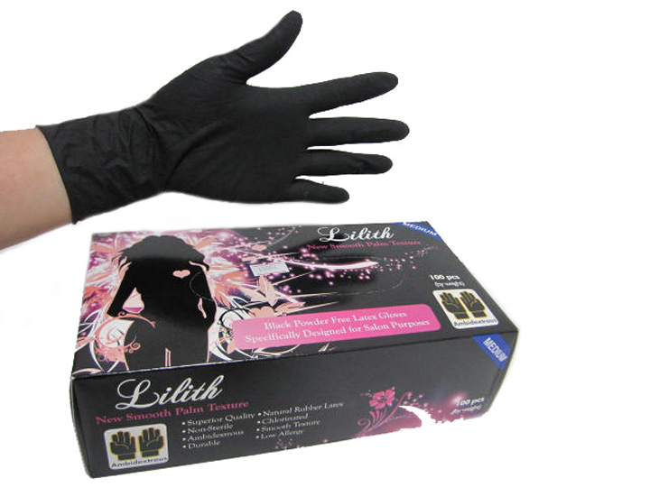 18001 Lilith Black Latex Gloves Powder Free 100/BX