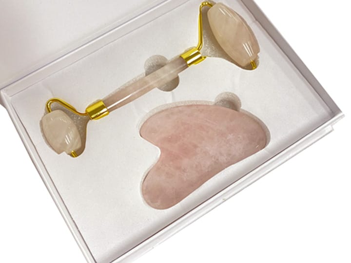 219-66 Pink Jade Face Massage Roller Gua Sha Set - Image 3