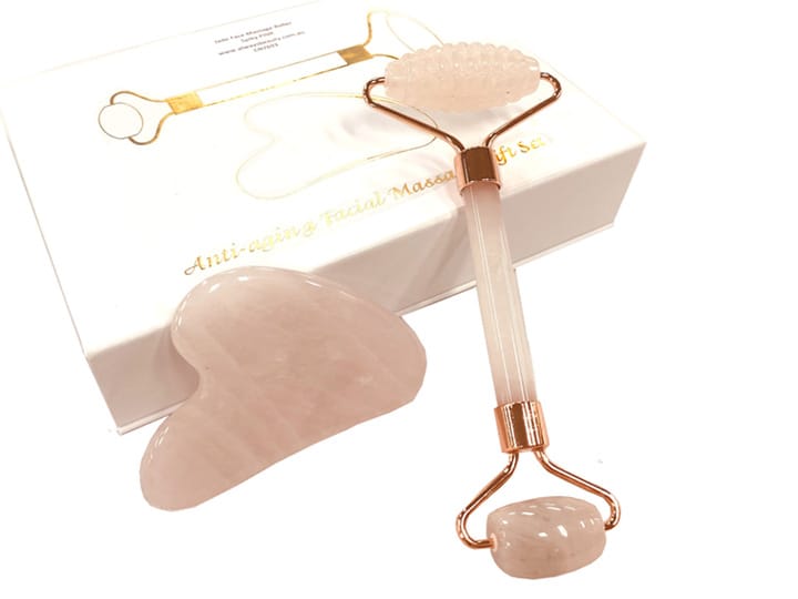 219-66 Jade Spiky Pink Facial Roller Gua Sha Set