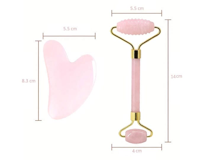 219-66 Jade Spiky Pink Facial Roller Gua Sha Set - Image 3