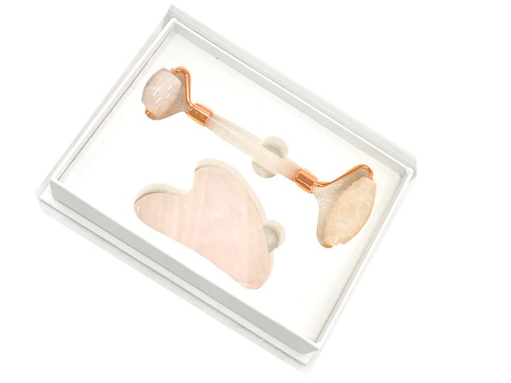 219-66 Jade Spiky Pink Facial Roller Gua Sha Set - Image 4