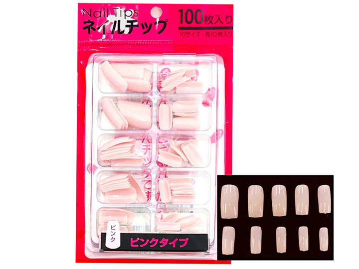 1102 Pink Full Nail Tips Without Well 100Pc