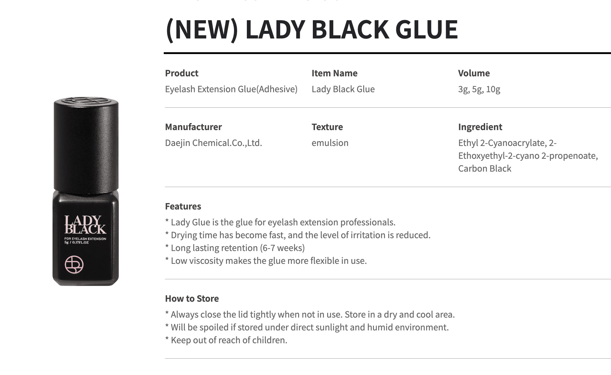 1069 New Lady Black Glue 5g for Eyelash Extension Glue - Image 2