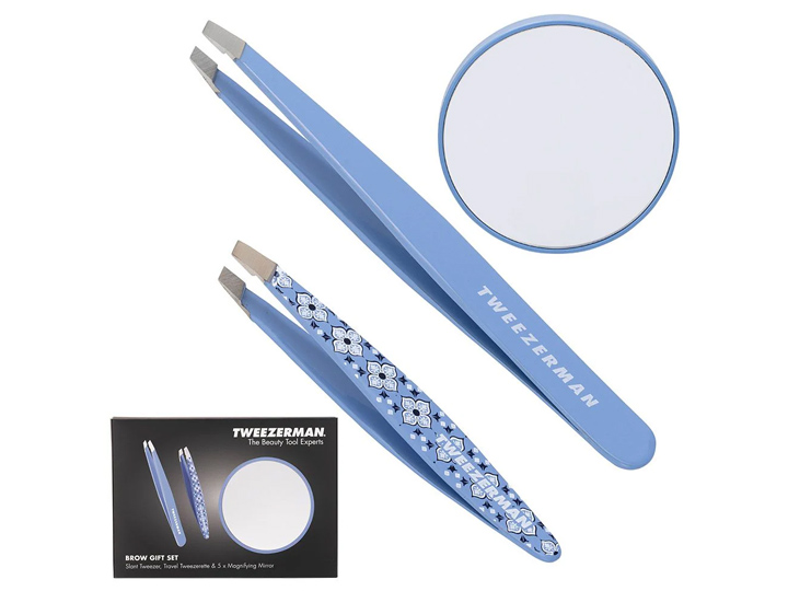747 Tweezerman Brow Gift Set (Blue) Magnifying Mirror & Tweezers