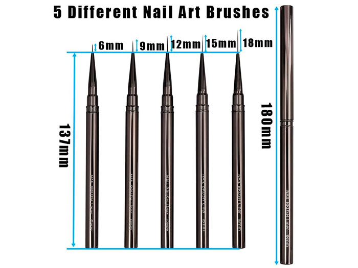 462 5Pcs Nail Art Liner Brushes 6-18mm Nylon Ultra-Fine Striping - Image 2