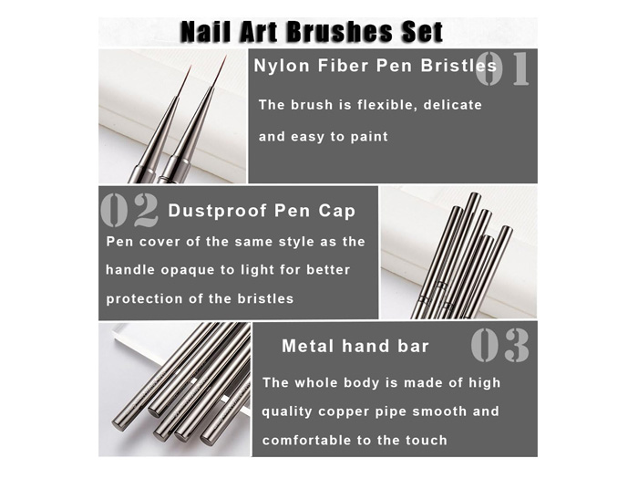 462 5Pcs Nail Art Liner Brushes 6-18mm Nylon Ultra-Fine Striping - Image 5