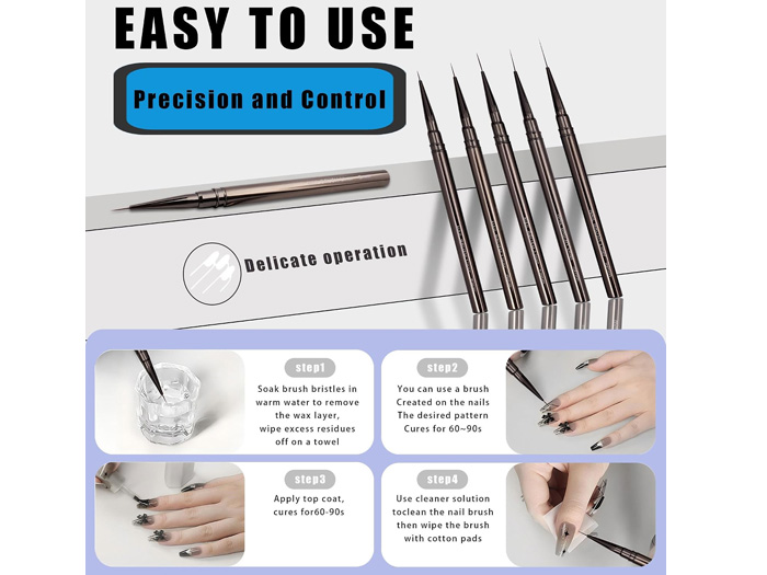 462 5Pcs Nail Art Liner Brushes 6-18mm Nylon Ultra-Fine Striping - Image 6