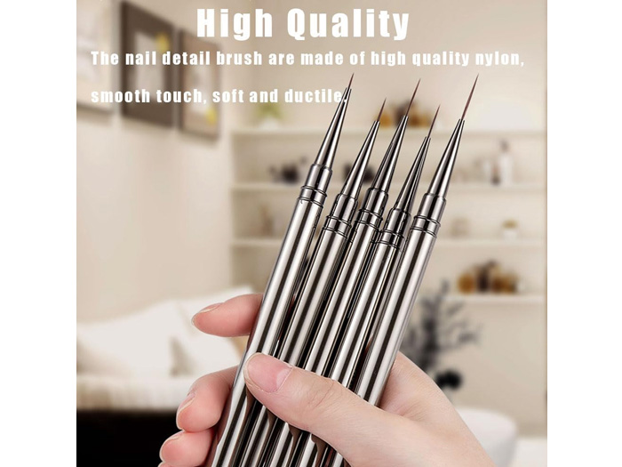 462 5Pcs Nail Art Liner Brushes 6-18mm Nylon Ultra-Fine Striping - Image 3